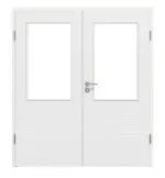 Frontansicht von LEBO Doppelflügeltür Strukturiert Weiß ähnl. RAL 9016 Versio mit Lichtausschnitt LA 7 inkl. Zarge