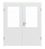 Frontansicht von LEBO Doppelflügeltür Cotton Like Weiß ähnl. RAL 9016 Versio mit Lichtausschnitt LA 7 inkl. Zarge