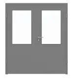 Frontansicht von LEBO Doppelflügeltür Ultramatt Hygge Grau ähnl. RAL 7037 Versio mit Lichtausschnitt LA 7 inkl. Zarge