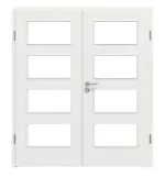 Frontansicht von LEBO Doppelflügeltür Strukturiert Weiß ähnl. RAL 9016 Versio mit Lichtausschnitt LA 9 inkl. Zarge