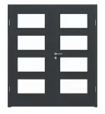 Frontansicht von LEBO Doppelflügeltür Cotton Like Anthrazit ähnl. RAL 7016 Versio mit Lichtausschnitt LA 9 inkl. Zarge