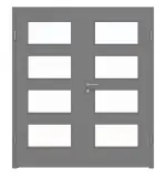 Frontansicht von LEBO Doppelflügeltür Ultramatt Hygge Grau ähnl. RAL 7037 Versio mit Lichtausschnitt LA 9 inkl. Zarge