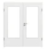 Frontansicht von LEBO Doppelflügeltür Strukturiert Weiß ähnl. RAL 9016 Versio mit Lichtausschnitt LA-DIN inkl. Zarge