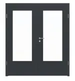 Frontansicht von LEBO Doppelflügeltür Cotton Like Anthrazit ähnl. RAL 7016 Versio mit Lichtausschnitt LA-DIN inkl. Zarge