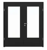 Frontansicht von LEBO Doppelflügeltür Cotton Like Schwarz ähnl. RAL 9005 Versio mit Lichtausschnitt LA-DIN inkl. Zarge
