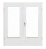 Frontansicht von LEBO Doppelflügeltür Cotton Like Weiß ähnl. RAL 9016 Versio mit Lichtausschnitt LA-DIN inkl. Zarge