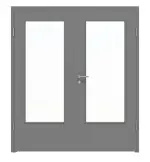 Frontansicht von LEBO Doppelflügeltür Ultramatt Hygge Grau ähnl. RAL 7037 Versio mit Lichtausschnitt LA-DIN inkl. Zarge