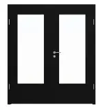 Frontansicht von LEBO Doppelflügeltür Ultramatt Schwarz ähnl. RAL 9005 Versio mit Lichtausschnitt LA-DIN inkl. Zarge