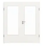 Frontansicht von LEBO Doppelflügeltür Ultramatt Weiß ähnl. RAL 9016 Versio mit Lichtausschnitt LA-DIN inkl. Zarge