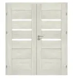 Frontansicht von CLASSEN Doppelflügeltür Magnetic M5 Eiche Grau 3D Look mit Lichtausschnitt inkl. Zarge