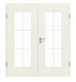 Frontansicht von GARANT Doppelflügeltür Milano Weißlack mit Lichtausschnitt ML1 Sprosse SP4 mit Zarge