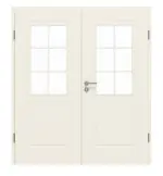 Frontansicht von GARANT Doppelflügeltür Milano Weißlack mit Lichtausschnitt ML2 Sprosse SP4 mit Zarge