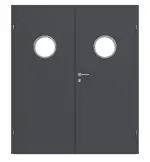Frontansicht von CLASSEN Doppelflügeltür Natura HK/HB M1 Graphit RAL 7024 CPL mit Bullauge und Zarge