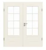 Frontansicht von GARANT Doppelflügeltür Parma Weißlack mit Lichtausschnitt PFL1 Sprosse SP1 mit Zarge