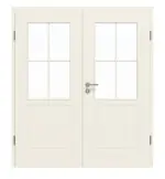 Frontansicht von GARANT Doppelflügeltür Parma Weißlack mit Lichtausschnitt PFL2 Sprosse SP0 mit Zarge