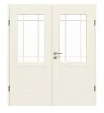 Frontansicht von GARANT Doppelflügeltür Parma Weißlack mit Lichtausschnitt PFL2 Sprosse SP5 mit Zarge