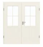 Frontansicht von GARANT Doppelflügeltür Parma Weißlack mit Lichtausschnitt PFL4 Sprosse SP0 mit Zarge