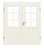 Frontansicht von GARANT Doppelflügeltür Parma Weißlack mit Lichtausschnitt PFL4 Sprosse SP4 mit Zarge