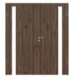 Frontansicht von HÖRMANN Doppelflügeltür Pure 1 Alpineiche Duradecor DesignLine mit Lichtausschnitt Bandseite mit Zarge