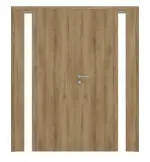 Frontansicht von HÖRMANN Doppelflügeltür Pure 1 Natureiche Duradecor DesignLine mit Lichtausschnitt Bandseite mit Zarge