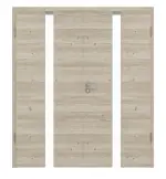 Frontansicht von HÖRMANN Doppelflügeltür Pure 1 Gebürstete Lärche hell quer Duradecor DesignLine mit Lichtausschnitt mittig mit Zarge