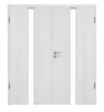 Frontansicht von Huga Doppelflügeltür Smart 1 Eiche Weiß Durat Concept mit Lichtausschnitt mittig mit Zarge