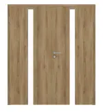 Frontansicht von HÖRMANN Doppelflügeltür Pure 1 Natureiche Duradecor DesignLine mit Lichtausschnitt mittig mit Zarge