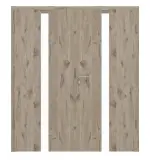 Frontansicht von HÖRMANN Doppelflügeltür Pure 1 Nordeiche Duradecor DesignLine mit Lichtausschnitt mittig mit Zarge