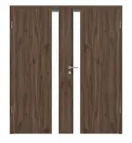 Frontansicht von HÖRMANN Doppelflügeltür Pure 1 Alpineiche Duradecor DesignLine mit Lichtausschnitt Schlossseite mit Zarge