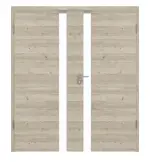 Frontansicht von HÖRMANN Doppelflügeltür Pure 1 Gebürstete Lärche hell quer Duradecor DesignLine mit Lichtausschnitt Schlossseite mit Zarge