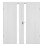 Frontansicht von Huga Doppelflügeltür Smart 1 Eiche Weiß Durat Concept mit Lichtausschnitt Schlossseite mit Zarge