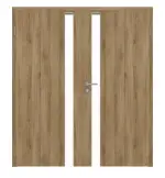 Frontansicht von HÖRMANN Doppelflügeltür Pure 1 Natureiche Duradecor DesignLine mit Lichtausschnitt Schlossseite mit Zarge