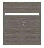 Frontansicht von HÖRMANN Doppelflügeltür Pure 1 Gebürstete Lärche dunkel quer Duradecor DesignLine mit Lichtausschnitt quer mit Zarge