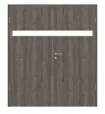 Frontansicht von HÖRMANN Doppelflügeltür Pure 1 Gebürstete Lärche dunkel Duradecor DesignLine mit Lichtausschnitt quer mit Zarge