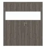 Frontansicht von HÖRMANN Doppelflügeltür Pure 2 Gebürstete Lärche dunkel Duradecor DesignLine mit Lichtausschnitt quer mit Zarge