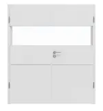 Frontansicht von HUGA Doppelflügeltür Pure 2 Bütte Weiß Duradecor DesignLine mit Lichtausschnitt quer mit bündiger Lisene Plain 79-7 mit Zarge