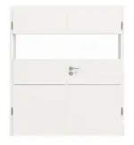 Frontansicht von HÖRMANN Doppelflügeltür Pure 2 Weißlack DesignLine mit Lichtausschnitt quer mit bündiger Lisene Plain 79-7 mit Zarge