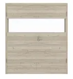 Frontansicht von HÖRMANN Doppelflügeltür Pure 2 Gebürstete Lärche hell quer Duradecor DesignLine mit Lichtausschnitt quer mit bündiger Lisene Plain 80-7 mit Zarge