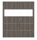 Frontansicht von HÖRMANN Doppelflügeltür Pure 2 Gebürstete Lärche dunkel Duradecor DesignLine mit Lichtausschnitt quer mit bündiger Lisene Plain 80-7 mit Zarge