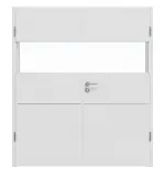 Frontansicht von HÖRMANN Doppelflügeltür Pure 2 Bütte Weiß Duradecor DesignLine mit Lichtausschnitt quer mit Lisene Steel 79 mit Zarge