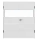 Frontansicht von HÖRMANN Doppelflügeltür Pure 2 Bütte Weiß Duradecor DesignLine mit Lichtausschnitt quer mit Lisene Steel 80 mit Zarge