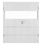 Frontansicht von HÖRMANN Doppelflügeltür Pure 2 Eiche Weiß Duradecor DesignLine mit Lichtausschnitt quer mit Lisene Steel 80 mit Zarge