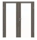 Frontansicht von HÖRMANN Doppelflügeltür Rail 1 Gebürstete Lärche dunkel Duradecor DesignLine mit Zarge