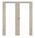 Frontansicht von HÖRMANN Doppelflügeltür Rail 1 Gebürstete Lärche hell Duradecor DesignLine mit Zarge