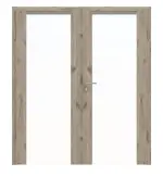 Frontansicht von HÖRMANN Doppelflügeltür Rail 1 Nordeiche Duradecor DesignLine mit Zarge