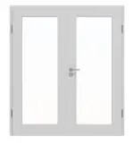 Frontansicht von JELD-WEN Doppelflügeltür Shape 1F Nickelgrau ähnlich RAL 7047 ExpertLack mit Lichtausschnitt LA-1G mit Zarge