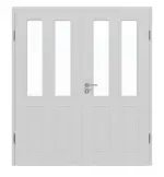 Frontansicht von JELD-WEN Doppelflügeltür Shape 4F Nickelgrau ähnlich RAL 7047 ExpertLack mit Lichtausschnitt LA-2G mit Zarge