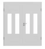 Frontansicht von JELD-WEN Doppelflügeltür Shape 4FS Nickelgrau ähnlich RAL 7047 ExpertLack mit Lichtausschnitt LA-2G mit Zarge