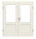 Frontansicht von Doppelflügeltür TE-23 Nordische Fichte astarm gebürstet weiß lackiert Massivholz mit Zarge