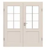 Frontansicht von Doppelflügeltür TE-25 Fichte astig weiß pigmentiert lackiert Massivholz mit Zarge